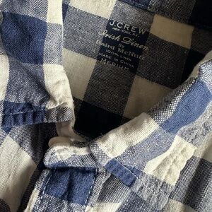 J CREW ⚓️ Men’s Blue & White Gingham Irish Linen Sport Shirt - Size MEDIUM